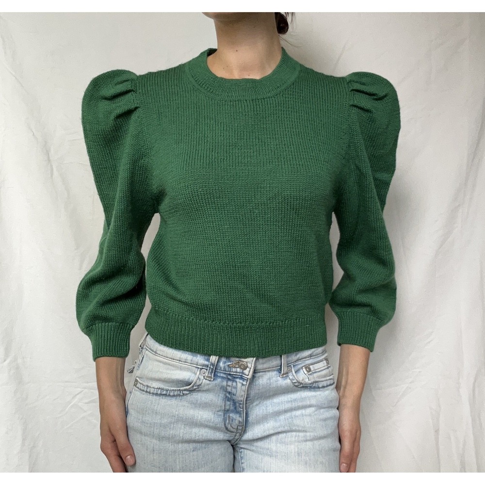 Loeffler Randall Knit For Good 100% Highland Wool Sweater Puff Sleeve Twee Retro